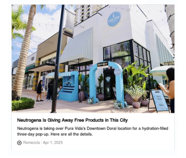 Article screenshot: Neutrogena Is Giving Away Free Products in This City, published by Remezcla