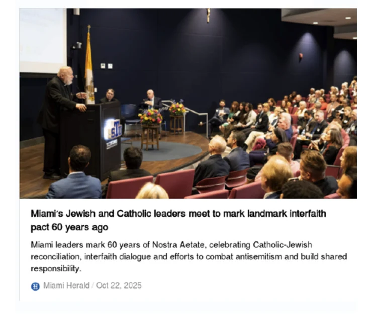 Article screenshot: Miami's Jewish and Catholic leaders meet to mark landmark interfaith pact 60 years ago, published by the Miami Herald